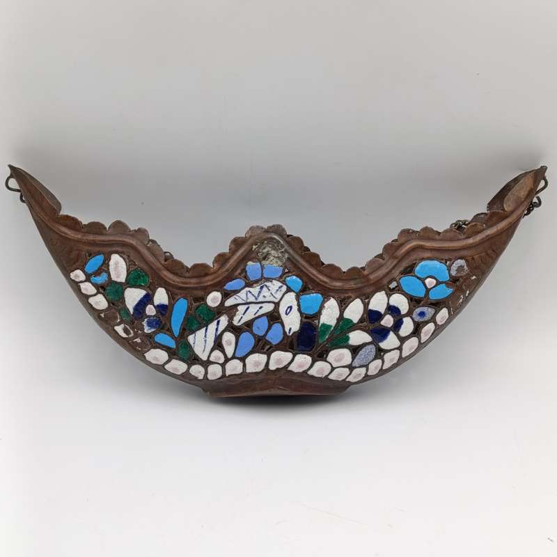 Antique Copper and enamel flower basket