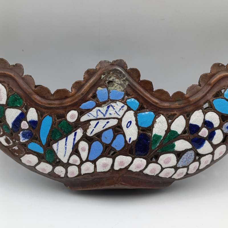 Antique Copper and enamel flower basket