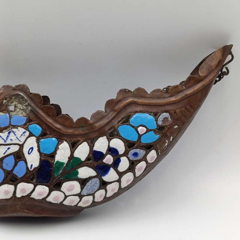 Antique Copper and enamel flower basket