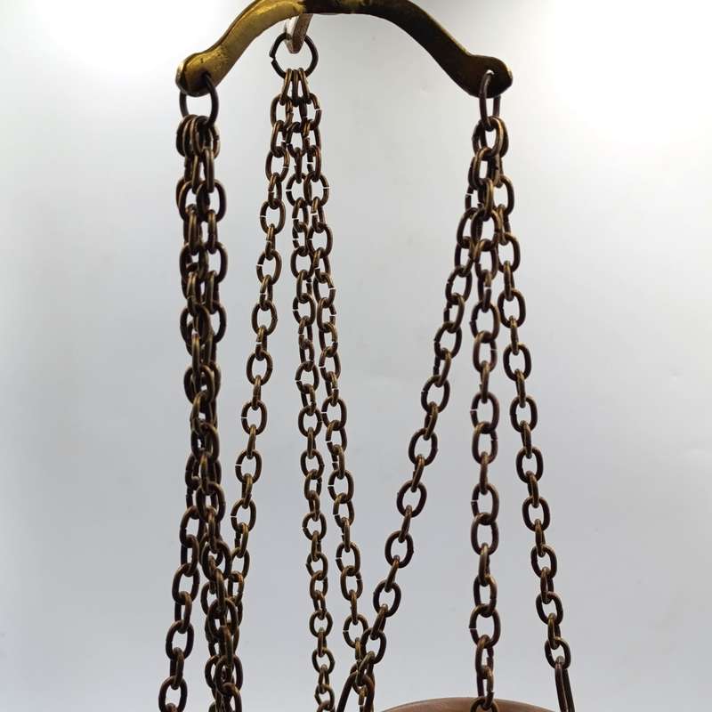 Set of 3 Antique copper flower pots with brass hook