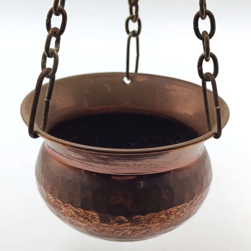 Set of 3 Antique copper flower pots with brass hook