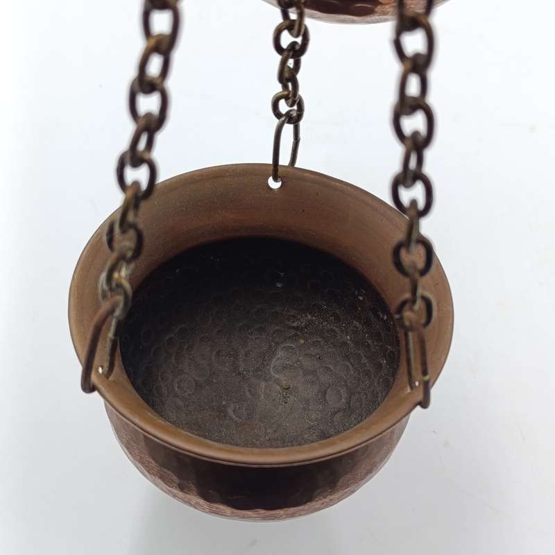 Set of 3 Antique copper flower pots with brass hook
