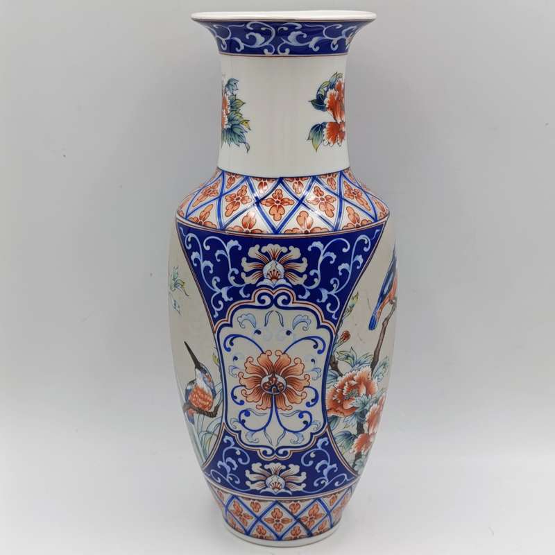 Vintage Japanese Kingfisher and floral design flower vase