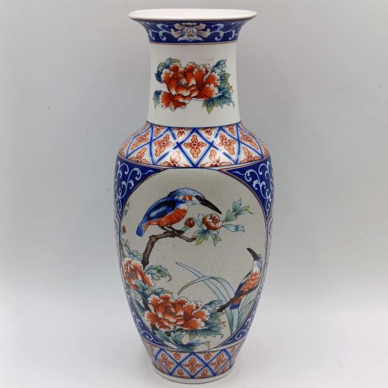 Vintage Japanese Kingfisher and floral design flower vase
