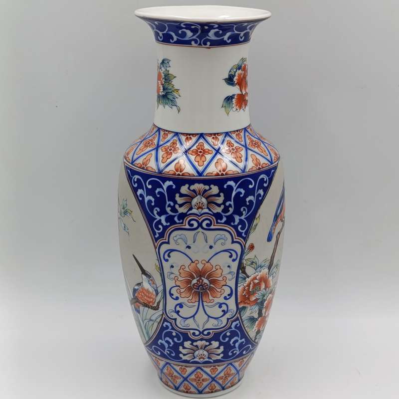 Vintage Japanese Kingfisher and floral design flower vase