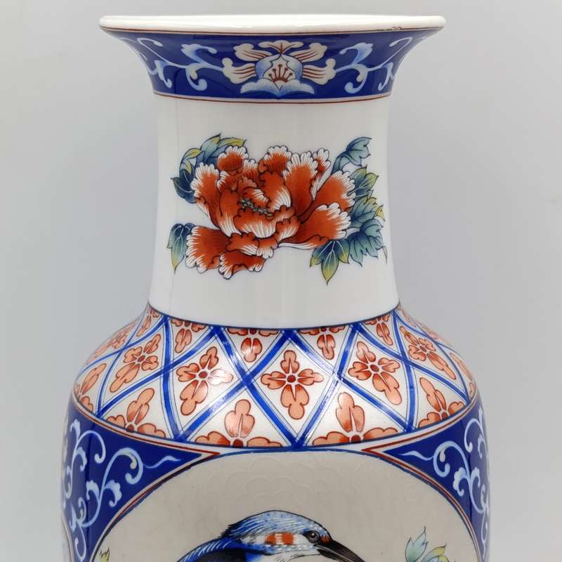 Vintage Japanese Kingfisher and floral design flower vase