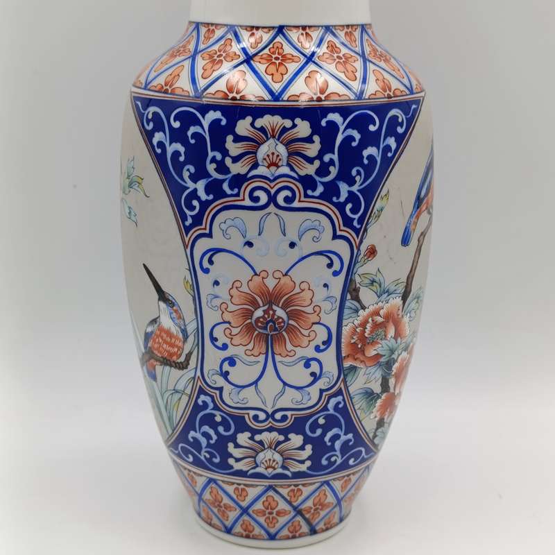 Vintage Japanese Kingfisher and floral design flower vase