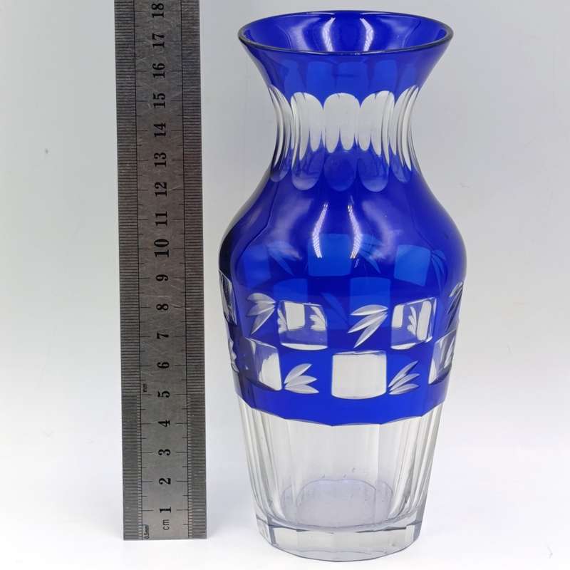Vintage Cobalt blue cut to clear crystal vase