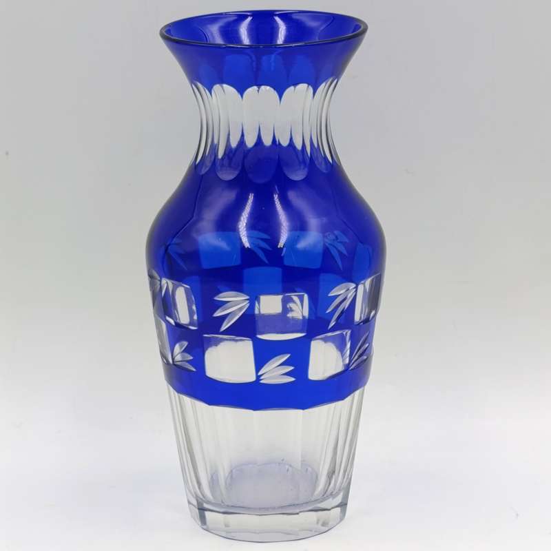 Vintage Cobalt blue cut to clear crystal vase