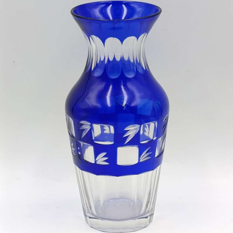 Vintage Cobalt blue cut to clear crystal vase
