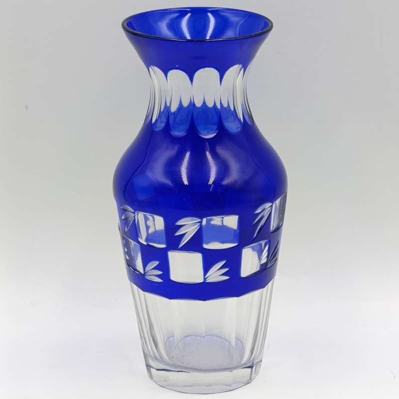 Vintage Cobalt blue cut to clear crystal vase