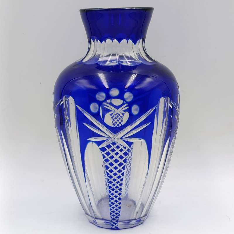 Vintage Cobalt blue cut to clear crystal vase