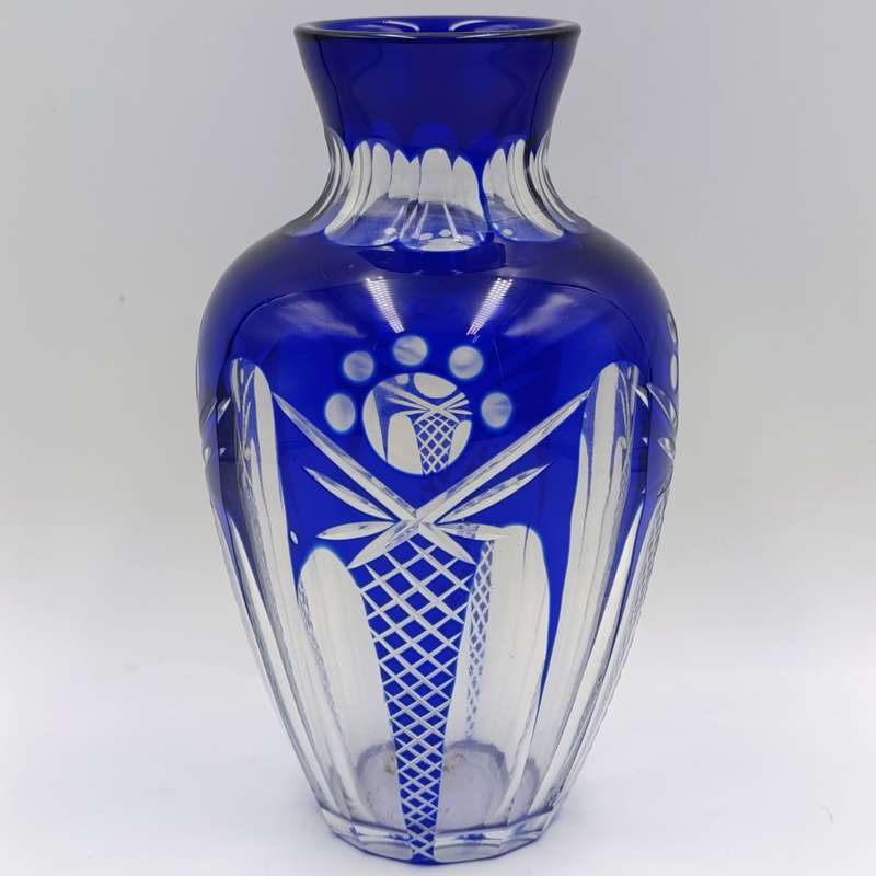 Vintage Cobalt blue cut to clear crystal vase