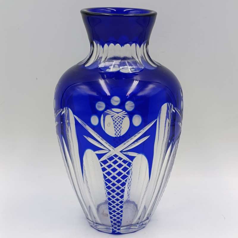 Vintage Cobalt blue cut to clear crystal vase