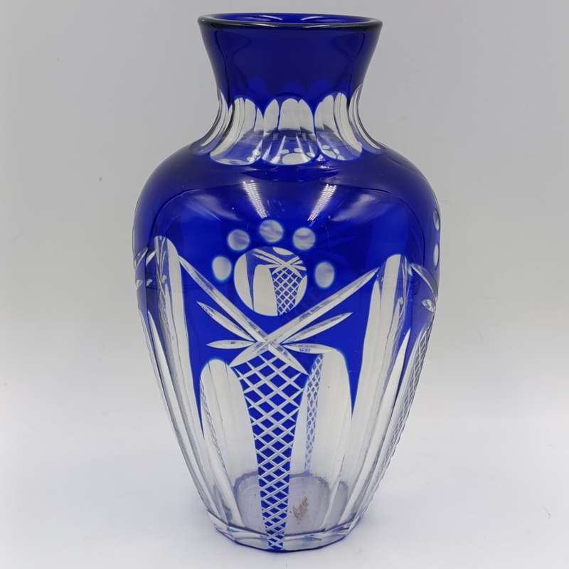 Vintage Cobalt blue cut to clear crystal vase