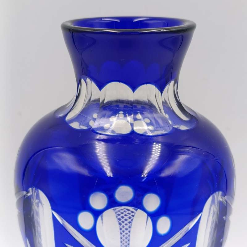 Vintage Cobalt blue cut to clear crystal vase