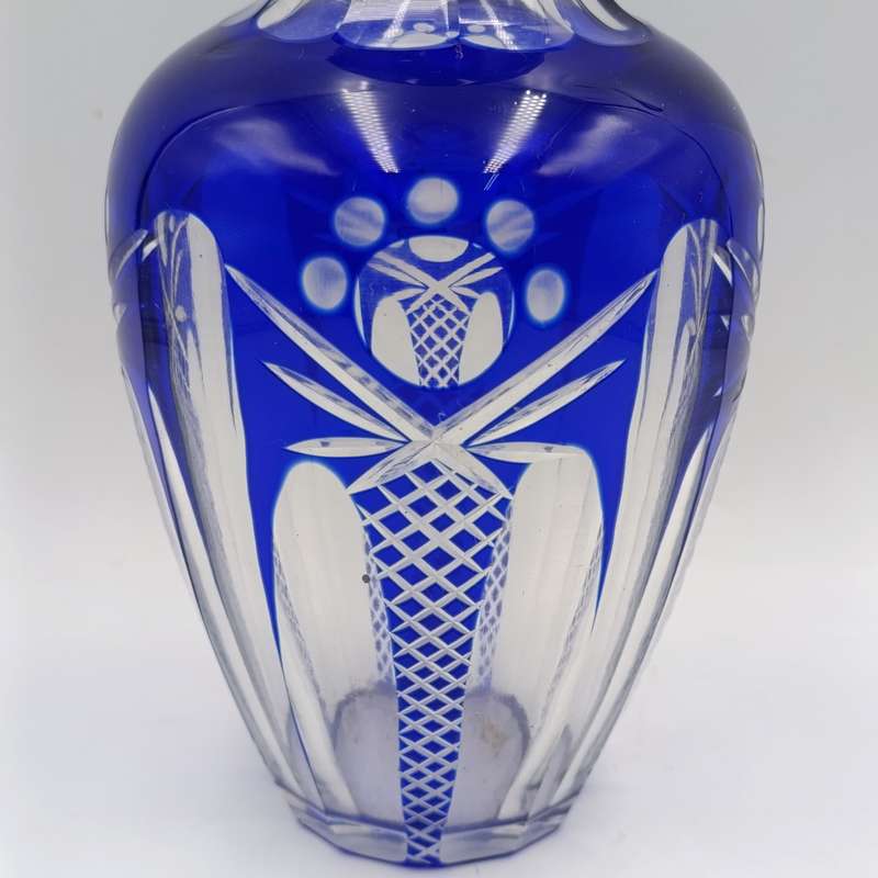 Vintage Cobalt blue cut to clear crystal vase