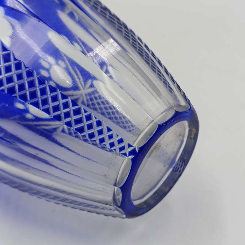 Vintage Cobalt blue cut to clear crystal vase
