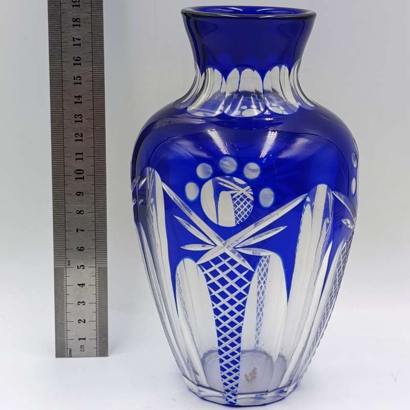 Vintage Cobalt blue cut to clear crystal vase