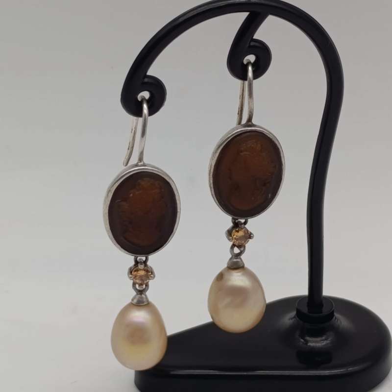 Pair of Sterling silver Thomas Sabo brown cameo earrings
