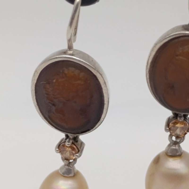 Pair of Sterling silver Thomas Sabo brown cameo earrings