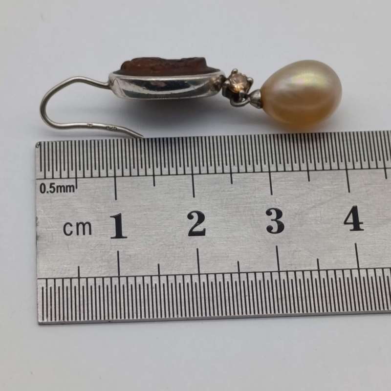 Pair of Sterling silver Thomas Sabo brown cameo earrings