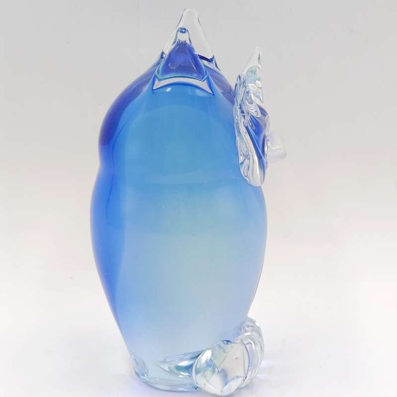 Vintage Blue Murano glass owl figurine / paperweight - some nose damage