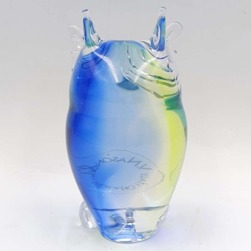 Vintage Blue Murano glass owl figurine / paperweight - some nose damage