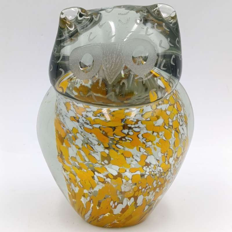 Vintage handmade glass owl paperweight figurine