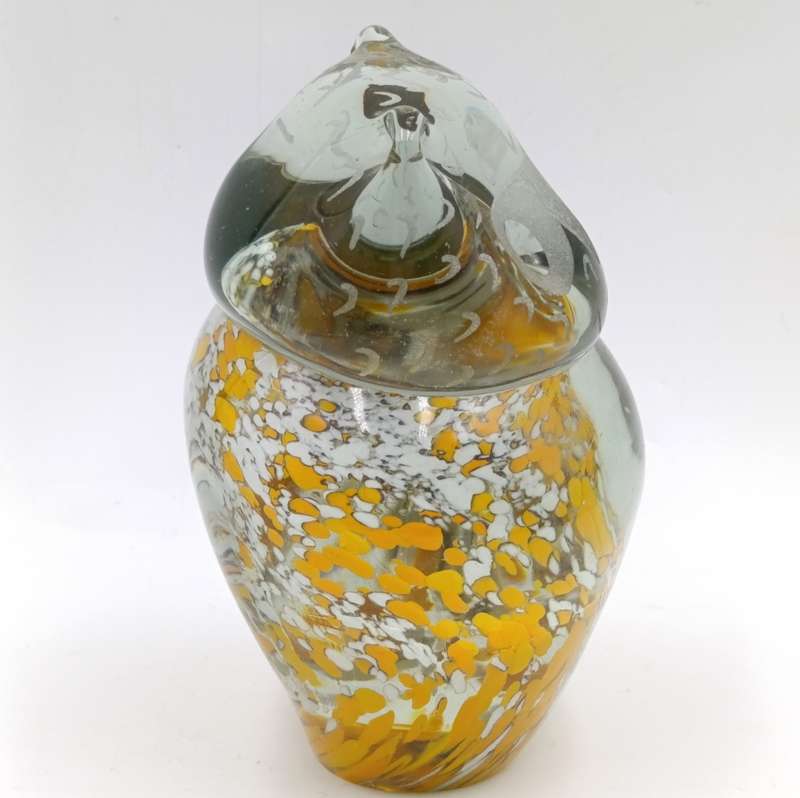Vintage handmade glass owl paperweight figurine