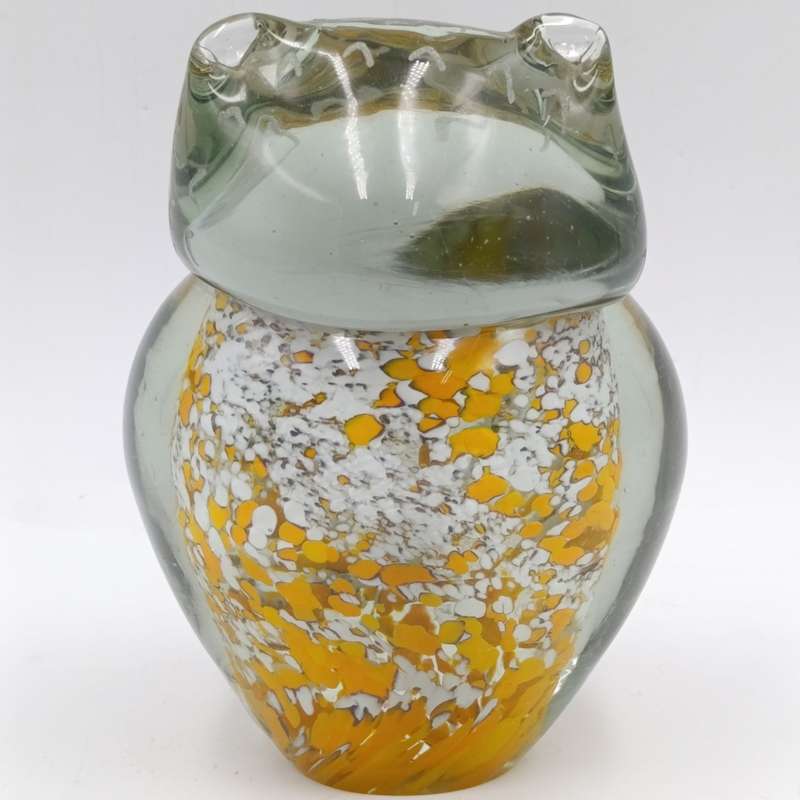 Vintage handmade glass owl paperweight figurine