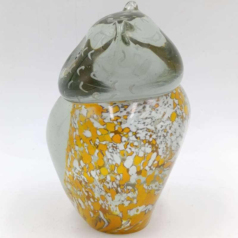 Vintage handmade glass owl paperweight figurine