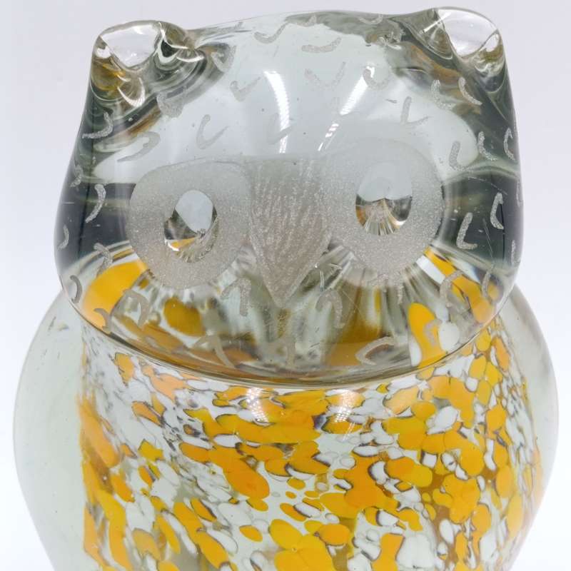 Vintage handmade glass owl paperweight figurine