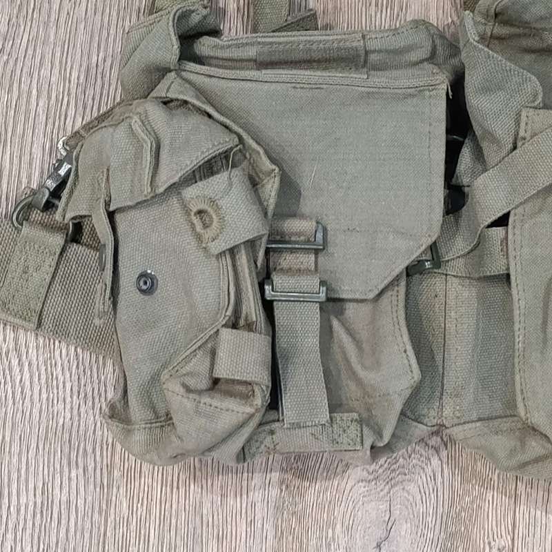 Vintage South African webbing belt with ammo and kidney pouches