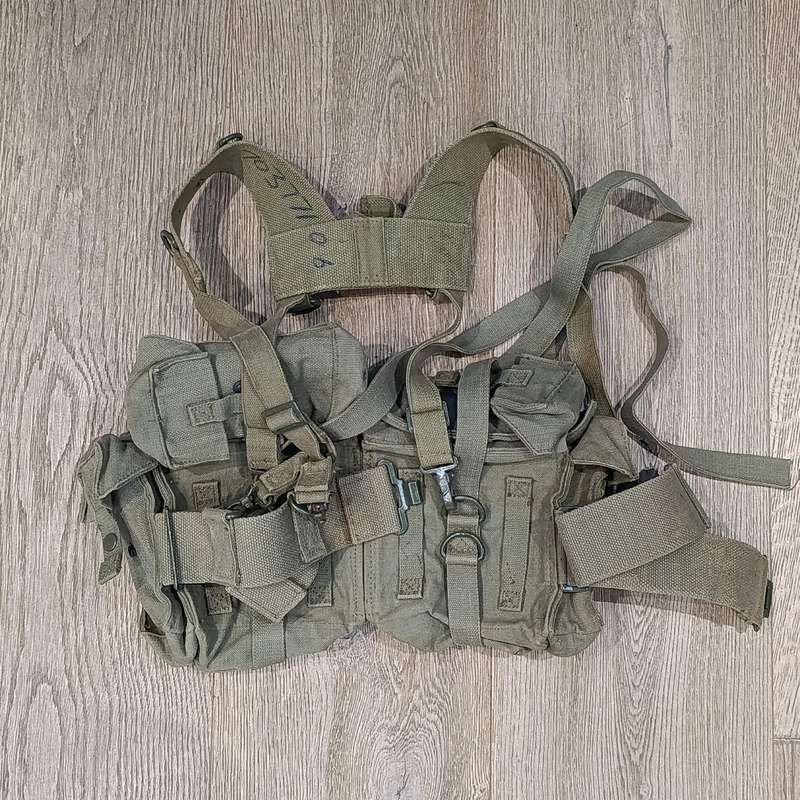 Vintage South African webbing belt with ammo and kidney pouches