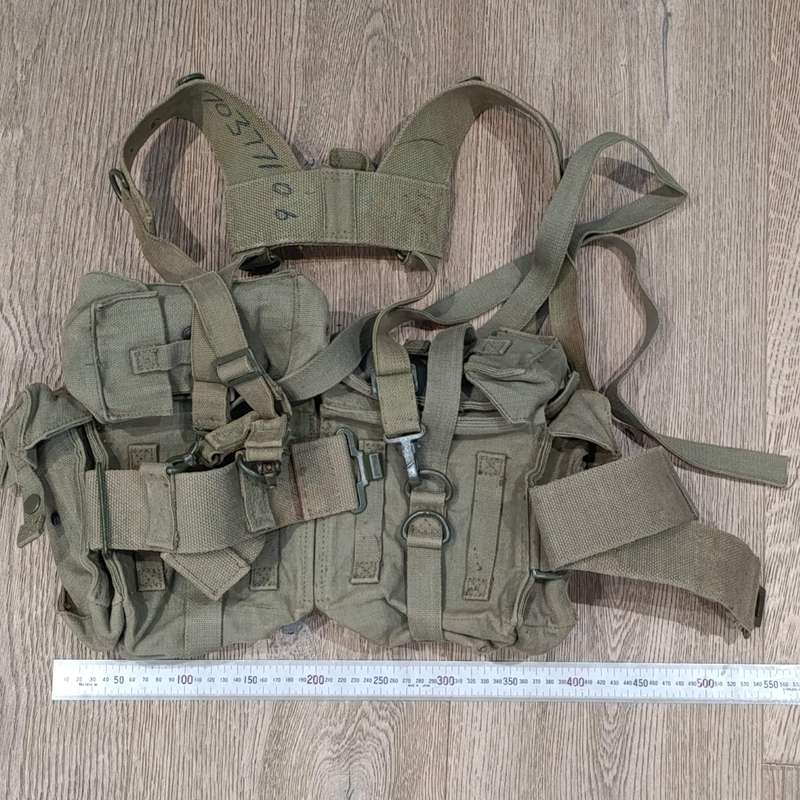 Vintage South African webbing belt with ammo and kidney pouches