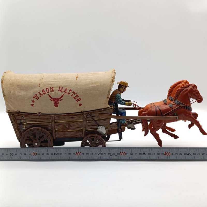 Vintage Japanese tinplate wagon master toy - battery operated - needs new strings