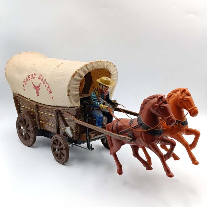 Vintage Japanese tinplate wagon master toy - battery operated - needs new strings