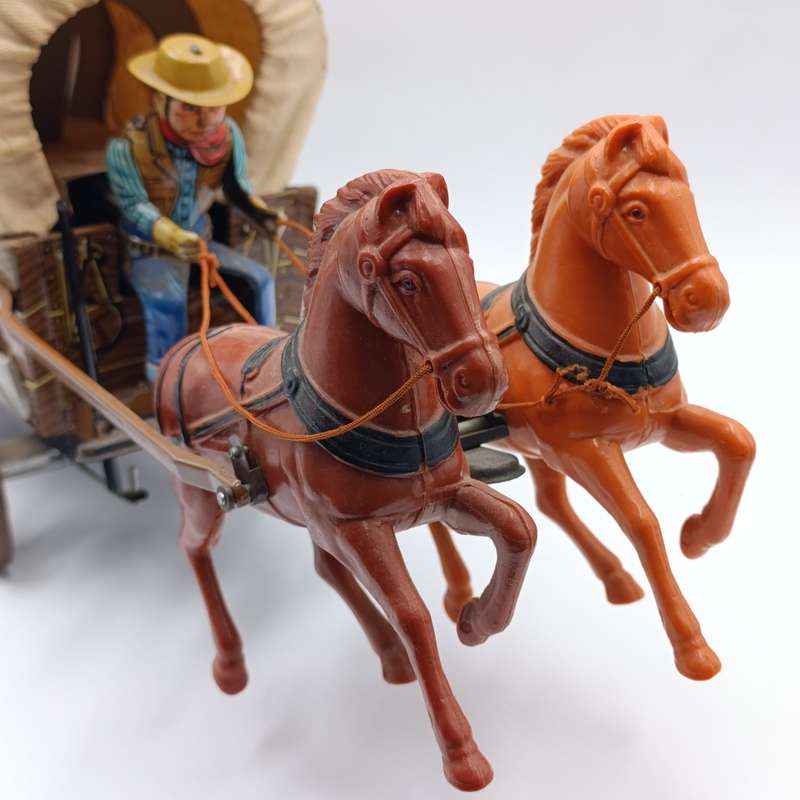 Vintage Japanese tinplate wagon master toy - battery operated - needs new strings