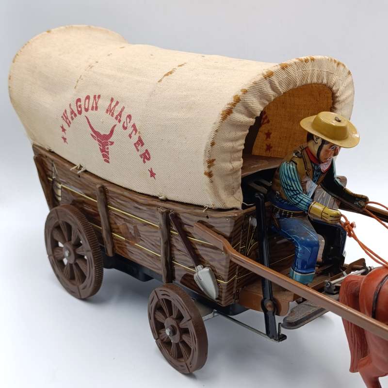 Vintage Japanese tinplate wagon master toy - battery operated - needs new strings