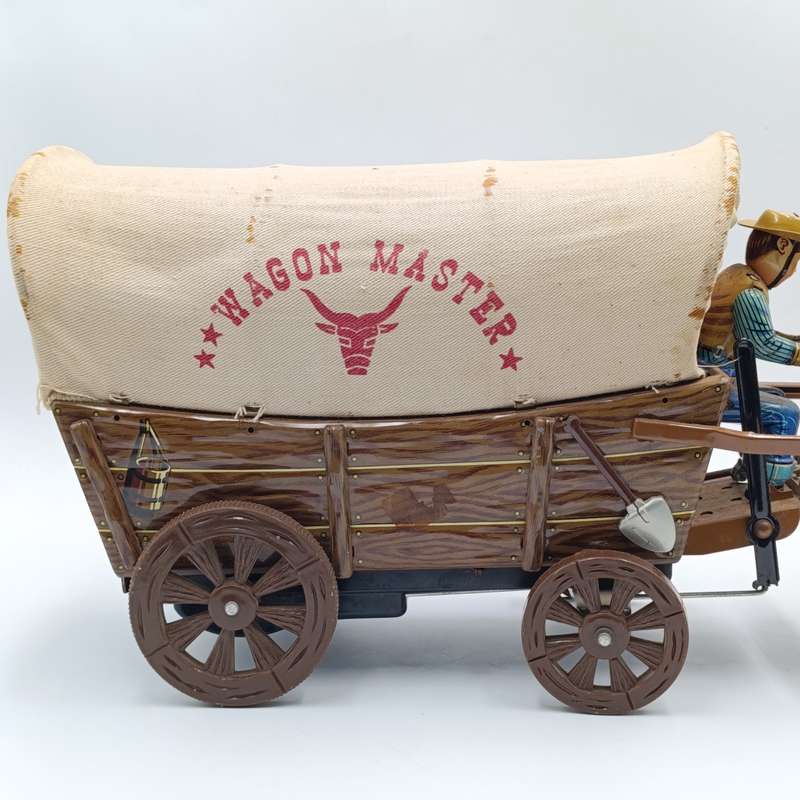 Vintage Japanese tinplate wagon master toy - battery operated - needs new strings