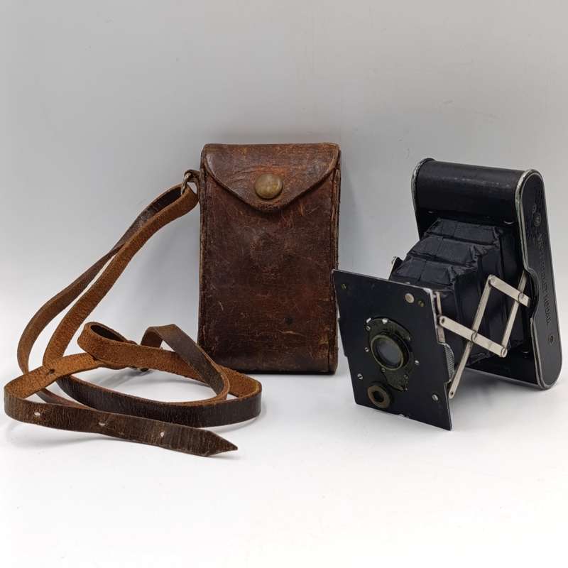 Antique Vest pocket Kodak folding camera in leather pouch