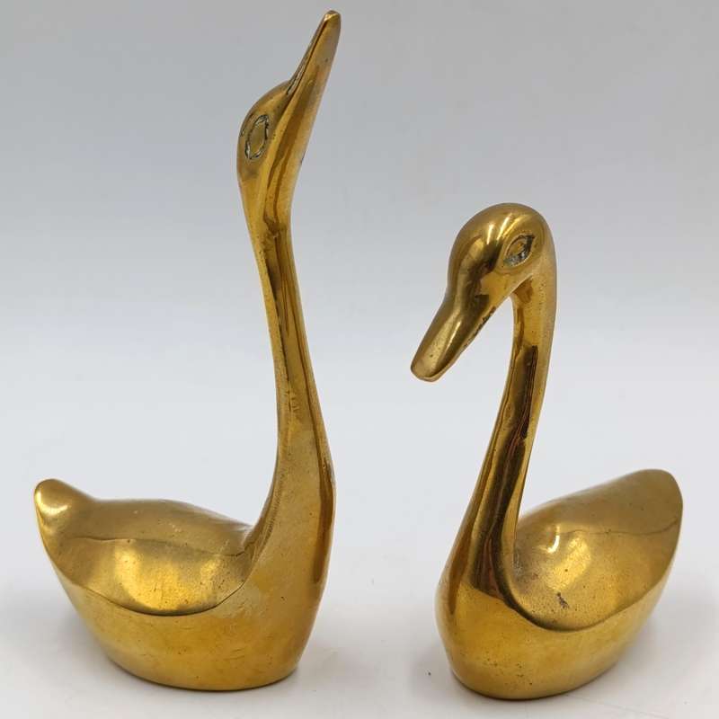 Pair of vintage brass swan figurines