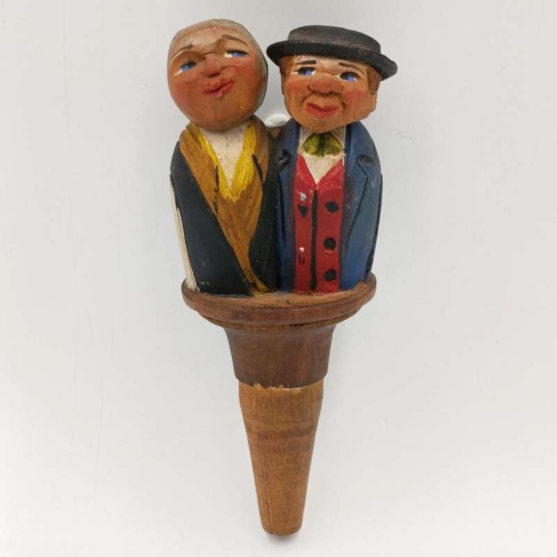 Vintage wooden carved mechanical wine stopper