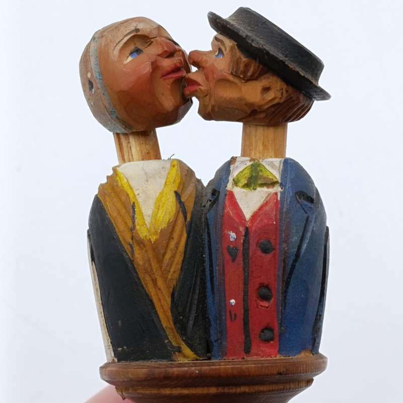 Vintage wooden carved mechanical wine stopper