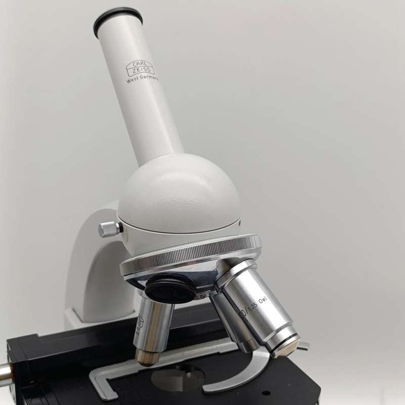 Vintage Carl Zeiss monocular Lab microscope in wooden case - working