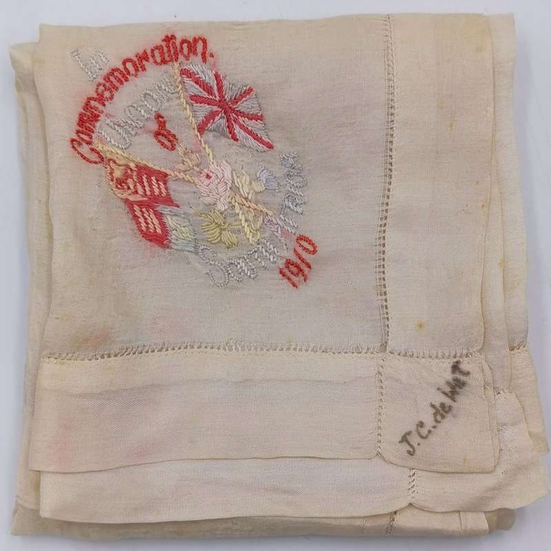 Handkerchief made in 1910 to commemorate the Union of South Africa - a bit faded