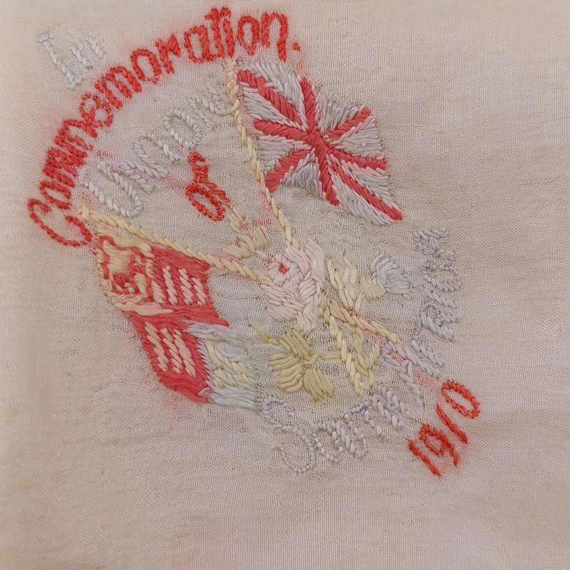 Handkerchief made in 1910 to commemorate the Union of South Africa - a bit faded