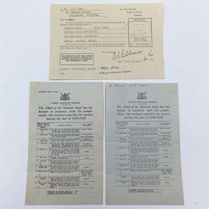 Set of 5 WW2 medals issued to 578145 HJ. Sem - with documents