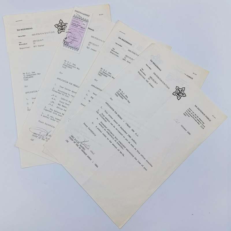 Set of 5 WW2 medals issued to 578145 HJ. Sem - with documents
